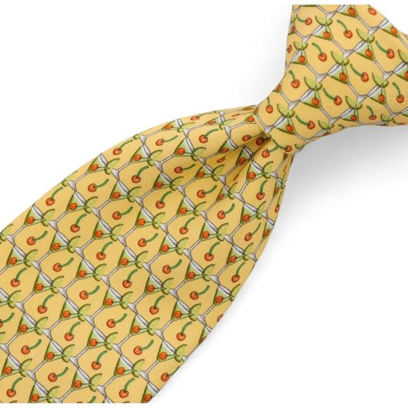 Salvatore Ferragamo Silk Neck Tie Yellow Cocktail Print Geometric Made Italy - Picture 9 of 9